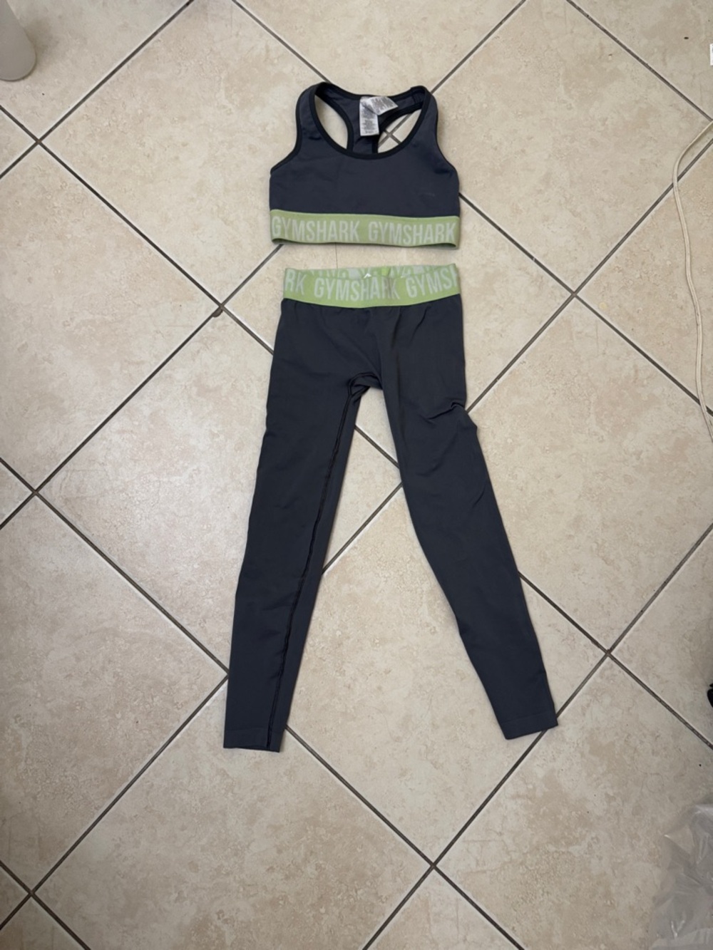 Gymshark Black Leggings and Sports Bra Set with Lime Green Logo Band Size S